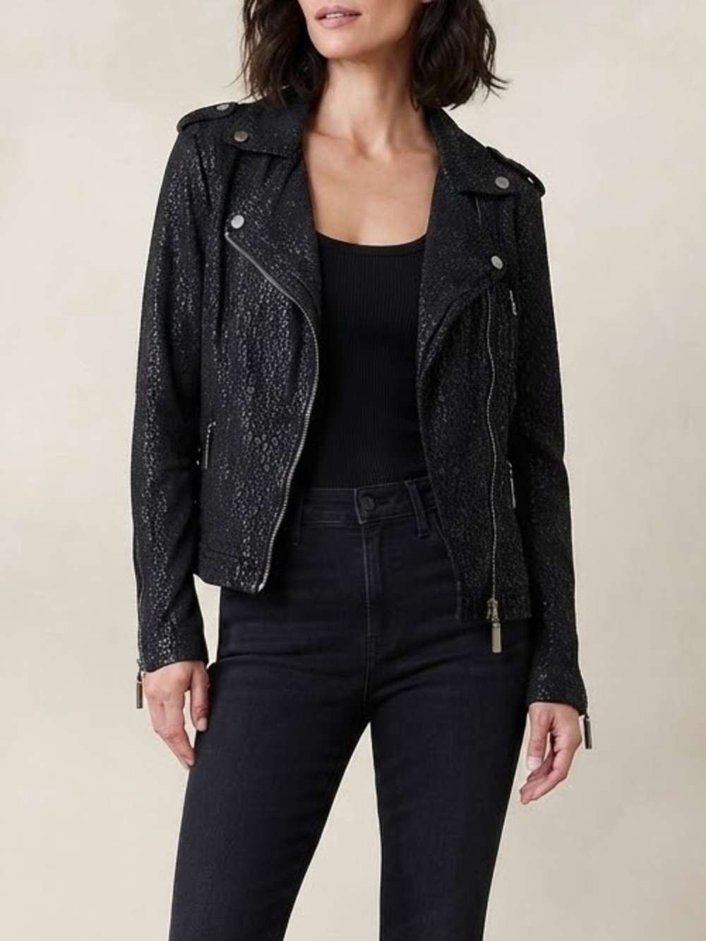 Vertigo Paris Snakeskin Deddeh Black Biker Jean Metallic Moto Jacket Size Large